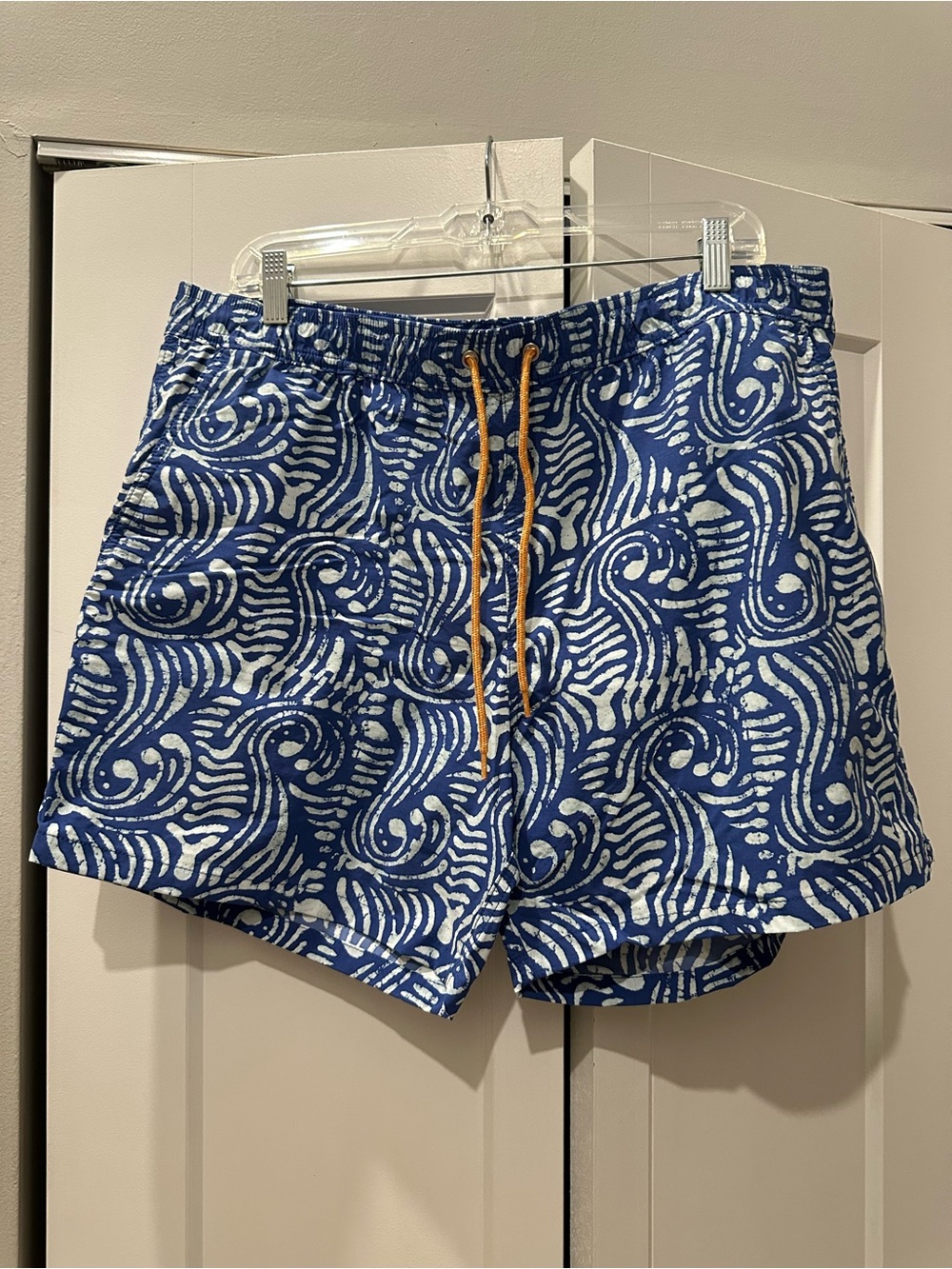 J Crew Blue & White Swirl Print Swim Trunks